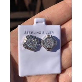 Solid 925 Sterling Silver Men's Baguette Micropave Earrings - Iced Large 1/2" Screw Back Earrings