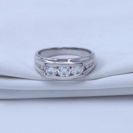 Wishrocks Men's Anniversary Band Round Lab Created Moissanite & Lab Grown Diamond Channel Set Three Stone Ring In 925 Gold Plated Sterling Silver 10K & 14K Solid Gold Jewelry Gift For Him (1.00 Cttw),