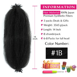 Marley Twist Braiding Hair 14 Inch 3 Packs, Springy Afro Twist Hair Pre Fluffed Spring Twist Hair Pre Separated Wrapping Hair for Soft Locs Hair Extensions (14 Inch (Pack of 3), 1B#)