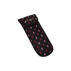 Miamica Hair Iron Case Heat Resistant Lining Packing Organizer - Black with Pink and Red Bolts