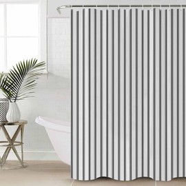 Huotupsine Black Striped Shower Curtain Set - 36" x 78" Washable Bathtub Curtain with 12 Hooks, Black White Stripes Farmhouse Waterproof Fabric Stall Shower Curtains for Bathroom/Bathtub Décor