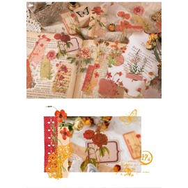 180PCS Romantic Flowers Scrapbook Stickers Kit Retro Flowers PET Transparent Waterproof Stickers Set for Junk Journal Journaling Water Bottles Phone Laptop Decals Pack for Teens Girls Kids Adults