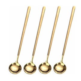 U Chef Juego de 4 Cucharas de Café, Cuchara Agitadora, Cucharas para Té Helado, de Mango Largo, Cucharaditas Doradas, Cucharas Largas para Agitar, Cuchara Cafetera
