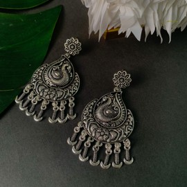 I Jewels unique Fashionable Traditional Silver Oxidized Afghani Style Trending Earrings For Women, Festive, No Gemstone