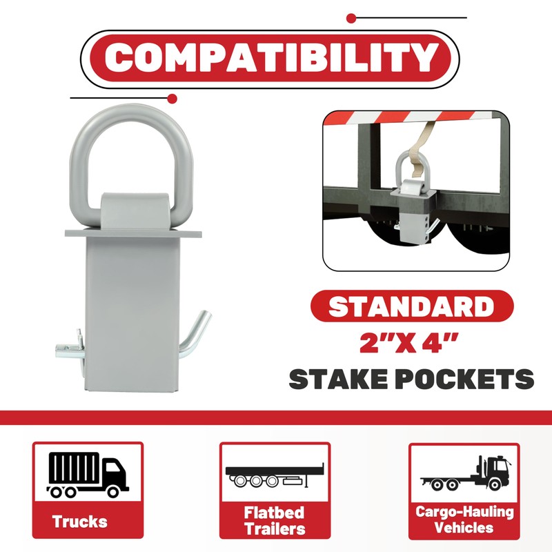 KUAFU Trailer Stake Pocket D Ring Compatible with Standard 2"x