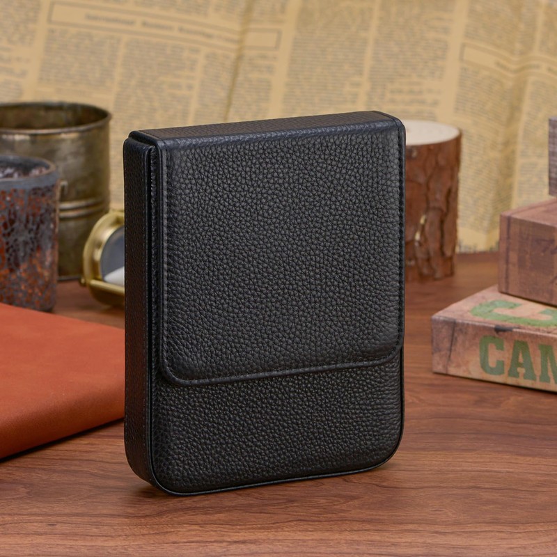 Lanxivi Genuine Leather Fountain Pen Case 6 Slot Black Leather