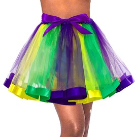 Dmaiy Mardi Gras Tutu Skirt for Women Adult Tutu Skirts Rainbow Tulle Tutu Skirt for Carnival Holiday Costume Running (Purple Green Yellow)