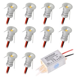 kpslucerna 10 Pack Small LED Spot Light 0.5W Mini Recessed Ceiling Spotlight 12V Kitchen Stairs Showcase Hallway DIY Lighting Downlight (Silver Warm White)