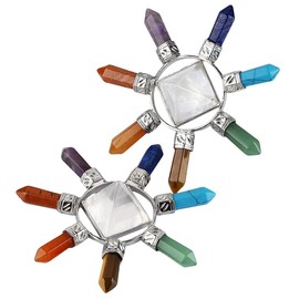 KYEYGWO Reiki Quartz Crystal Healing Crystal Pyramid with 7 Chakras Crystal Dot, Energy Pyramid Hexagonal Quartz Crystal Pyramid Healing Stone Ornament for Home Decor, Chakra Balancing and Meditation