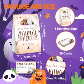 HJLLOQR Halloween Baby Shower Games, Hilarious Guess How Many Animal Crackers for Pumpkin Gender Reveal Party Supplies Decorations, 1 Standing Sign + 50 Tickets - A08