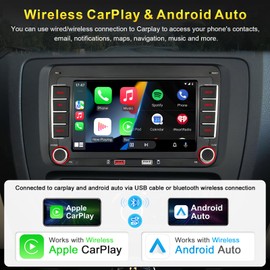 Car Stereo for Volkswagen Golf Jetta Beetle Passat Seat Polo with Wireless Carplay Android Auto, 7-inch Car Radio IPS Touch Screen with Bluetooth FM AM Function (Black 001)