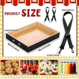Teenyyou Wooden Snack Trays with Strap 15 x 11 x 2 Inch Movie Night Party Serving Trays Usherette Popcorn Drink Beverage Carrier for 20's Theme Costume Accessory Carnival Prop Adult(Black)
