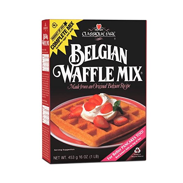 Classique Fare Belgian Waffle Mix - Makes Light and Crisp Waffles, Pancakes, Muffins & Crepes - Works with Waffle Maker - Fast and Fresh Breakfast Foods - 16 Oz Box