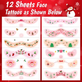 Partywind Christmas Face Temporary Tattoos for Kids, Snowflakes Xmas Trees Waterproof Tattoo Stickers for Christmas Decorations, Cute Holiday Party Supplies Favors for Boys Girls