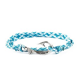 Chasing Fin Fish Hook Pendant Bracelet - Cool 30-Inch Military-Grade 550 Paracord Bracelet & Anklet - Adjustable Size, 100% Nylon Nautical & Fishing Accessory - J-Hook Pendant, Pewter - Tidal Wave