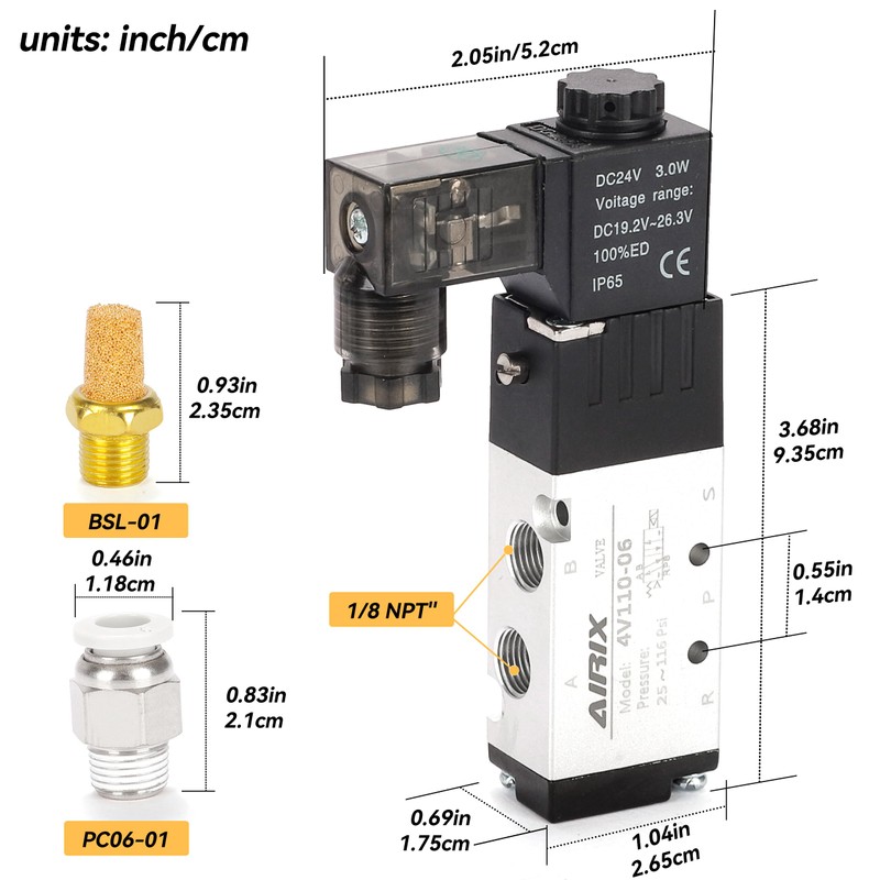 AIRIX 4V110-06 Pneumatic Solenoid Valve DC24V, 2 Position 5 Way,