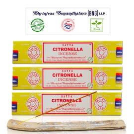Satya Nagchampa Citronella Incense Sticks, Satya Bng (Bangalore) Insenses 15gmx3 Pack (45 GMS) with Raajsee Incense Holder Bundle, Satya Nagchampa Natural Incense