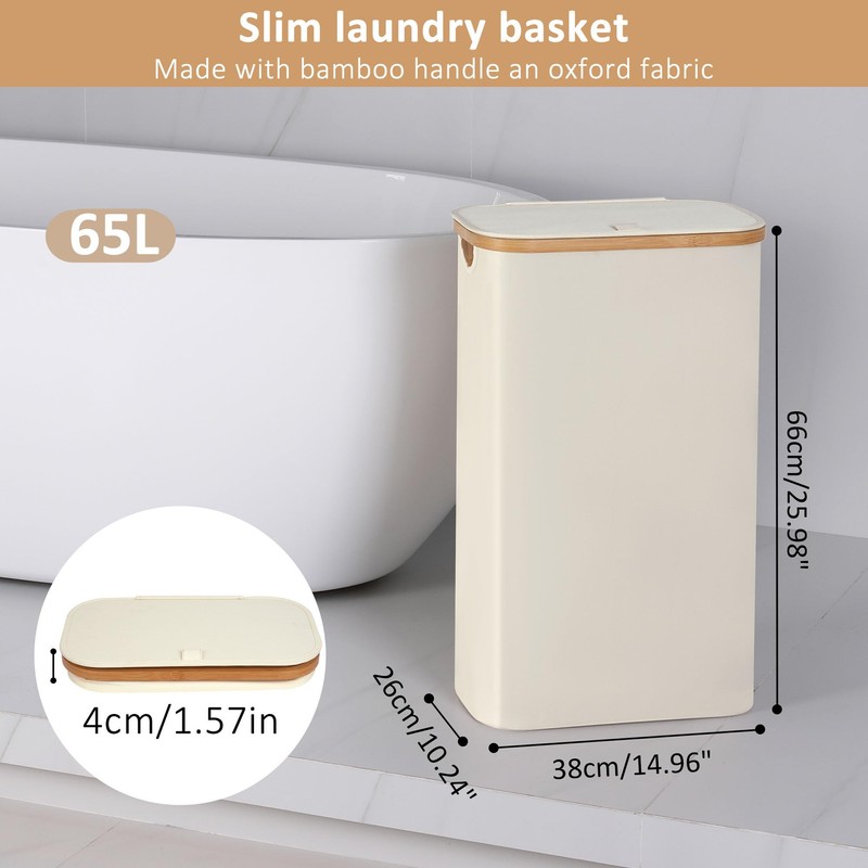 iEGrow 65L Slim Laundry Hamper, Narrow Laundry Basket with Lid,Foldable