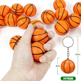 24 Piezas Llaveros de Baloncesto, Llaveros de Pelota de Estrés, Llaveros de Balón Deportivos, Mini Pelotas Antiestrés de Baloncesto, Juguete de Llaveros de Balón de Baloncesto Como Recuerdo de Fiesta