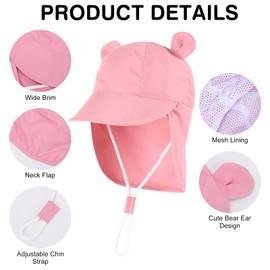 Risipu Toddler Baby Sun Hat with Neck Flap - Suncream Factor 50 Kids, Adjustable Bucket Cap for Boys Girls 1-4 Years, Lightweight Breathable Beach Hat for Toddlers Pink