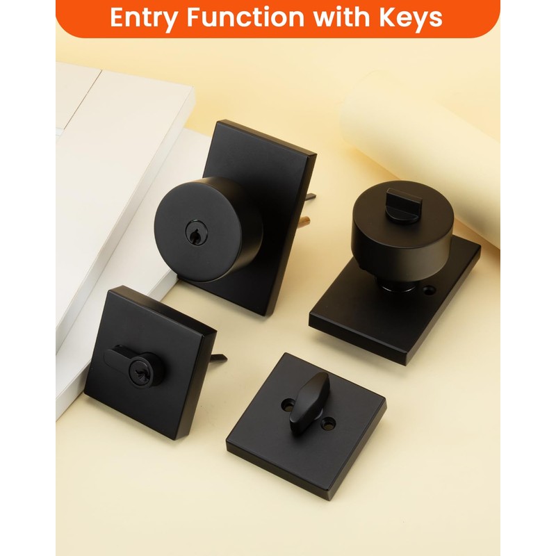 Haidms Black Door Knobs with Deadbolt, Heavy Duty Matte Black