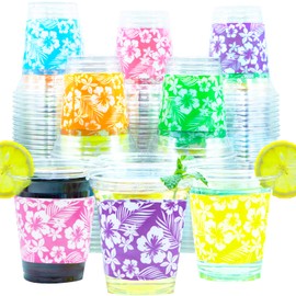 Decodinli 48 Pack 16 oz Hawaiian Luau Cups Tropical Party Cup Hawaiian Hibiscus Clear Cups Luau Drinking Cup Hawaii Party Tropical Plastic Cup Summer Hawaii Luau Tiki Party Decoration Supplies
