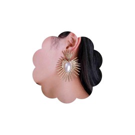 Iaceble Boho Metal Sunburst Dangle Earrings Large Pearl Drop Earrings Exaggerated Heart Stud Earrings Gold Statement Earrings Jewelry for Women