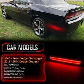POPMOTORZ 2PCS Rear Fender Red LED Side Marker Lights Assembly Compatible With 2008-2014 Dodge Challenger, 2011-2014 Dodge Charger Rear Fender LED Bumper Side Marker Lights Lamps Smoked Lens