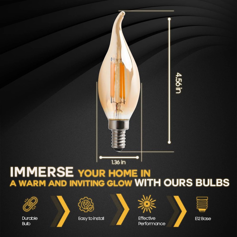 Seentech 6 Pack Dimmable Warm Amber CA10 C35 LED Candelabra