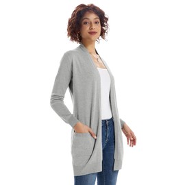 Women's Casual Long Open Front Sweater Cardigans with Pockets Light Gray XXXL
