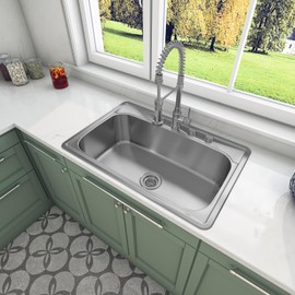 Sinber MT3322C 33" x 22" x 9" Drop In Single Bowl Kitchen Sink with 18 Gauge 304 Stainless Steel Satin Finish (Sink Only)