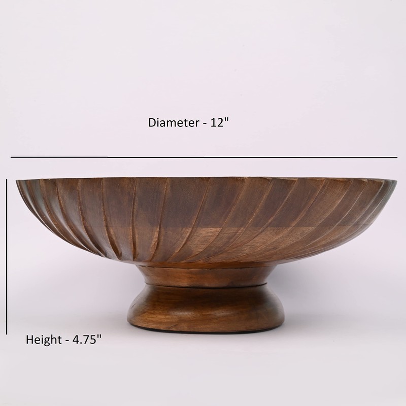 EDHAS Mango Wood Decorative Wooden Bowl Hand Carved Home Decor