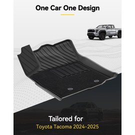 3W Floor Mats with Carpets on Top for Toyota Tacoma 2024 2025 Double Cab(Not fit Hybrid), TPE All Weather Custom Fit Floor Liner for Toyota Tacoma 1st and 2nd Row Full Set Car Liners, Black