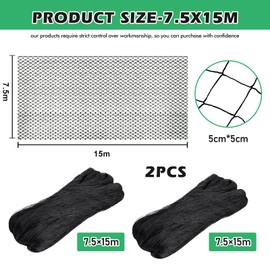7.5 m x 15 m bird protection net, pack of 2 bird net, bird net, plant net, bird net for chicken enclosures, for protection of fruit trees, balcony and vegetable mesh size 5 x 5 cm, large holes