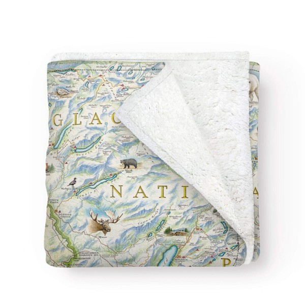 Glacier National Park Map Fleece Blanket - Hand-Drawn Original Art