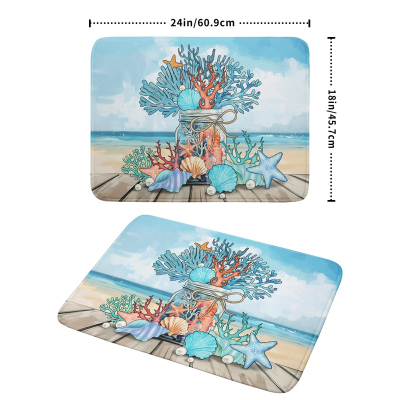 Coastal Coral Dish Drying Mat 18x24 inch Starfish Shell Fast