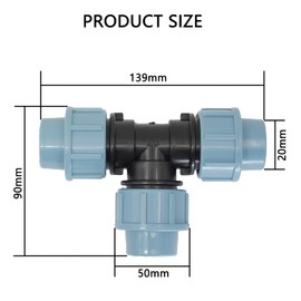 Casoter 20mm Diameter T-Shaped Female MDPE PP tee Water Adaptor, Plastic Pipe Connector for PE/MDPE Pipes, 1 Pack
