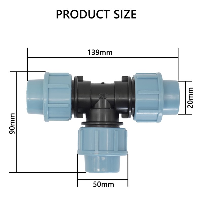 Casoter 20mm Diameter T-Shaped Female MDPE PP tee Water Adaptor,