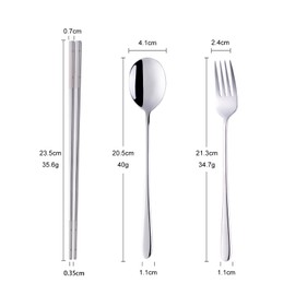 Buyer Star Stainless Steel Korean Chopsticks Spoons and Fork Set, 2 Pack Reusable Forks and Spoons Silverware Korean Utensil Set, Portable Utensils Dinnerware for Home (Silver)