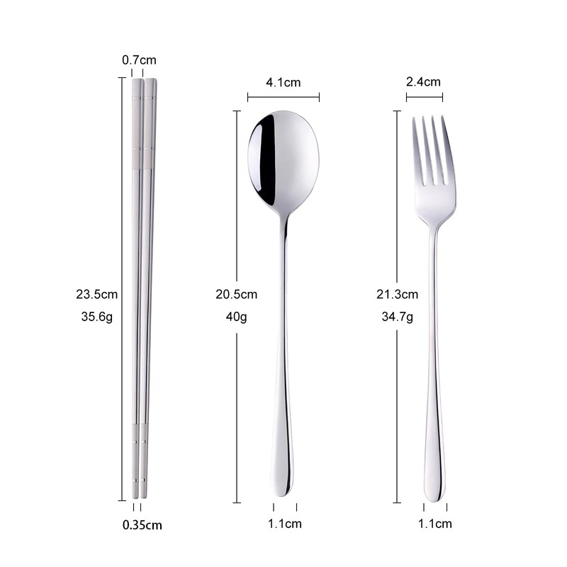 Buyer Star Stainless Steel Korean Chopsticks Spoons and Fork Set,