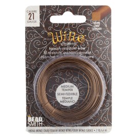 The Beadsmith Square Craft Wire - Medium Temper Beading Wire, Vintage Bronze Color, 21 Gauge, 7 Yards