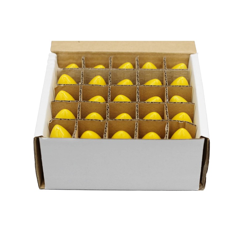 Box of 25 Light Bulbs - Opaque Yellow, Steady Burning,