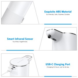 Olipiter Upgraded 12oz Automatic Soap Dispenser, Hand Soap Dispenser IPX6 Waterproof, USB Rechargeable, 4 Levels Adjustable Automatic Liquid Shower for Kitchen Bathroom