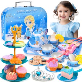 BBLTIFF Children's Tea Set, 50 Pieces Play Kitchen Accessories for Children, Kitchen Tea Party with Case, Piece Princess Play Tea Set for 3 4 5 6 Years Old Children Creative Birthday Gifts