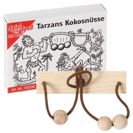 Bartl 102240 Mini Wooden Puzzle Tarzans Coconuts from a Wooden Board with String and 2 Wooden Beads