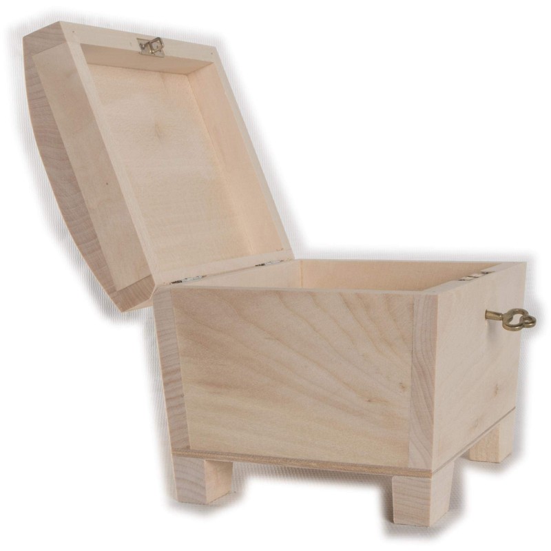 Small Wooden Storage Treasure Chest with Key Lock & Curved