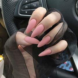 Gangel Stiletto Fake Nails Pink Full Cover Matte False Nails Long Press On Nails Artificial Nails for Women and Girls(24Pcs) (Stiletto-Pink Matte)