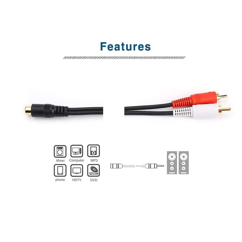 JSJ RCA Female to 2 RCA Male Y-Cable Stereo Audio