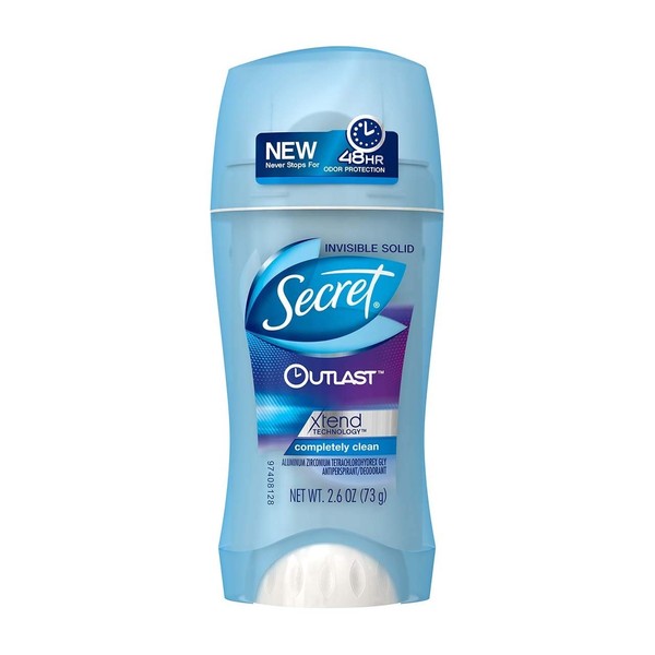 Secret Outlast Xtend Antiperspirant & Deodorant Invisible Solid, Completely Clean 2.6 oz (Pack of 9)