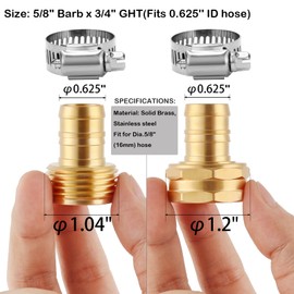 Sanpaint Brass Garden Hose Repair Connector with Clamps Hose End Repair Kit,Fit for 5/8"Garden Hose Fitting,Male and Female Hose Fittings,2-Set